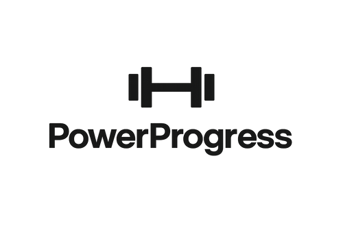 logo de tienda online de fitness minimalista con el nombre de PowerProgress